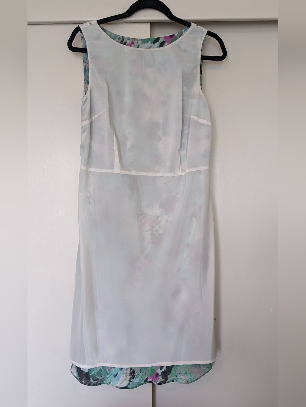 Ann Taylor Abstract Print Midi Dress in Teal, Mint & Pink - Picture 6 of 7